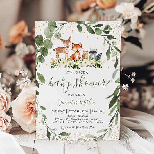 Invitation Baby shower forestier Végétation Forêt Animaux