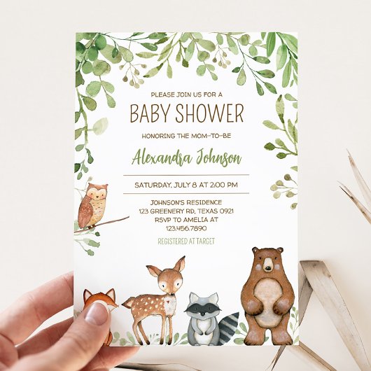 Invitation Baby shower forestier verdoyant