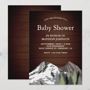 Invitation Baby Shower Forêt de Montagne en Bois Rustique