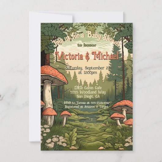 Invitation Baby shower Forêt de Toadstool (Devant)