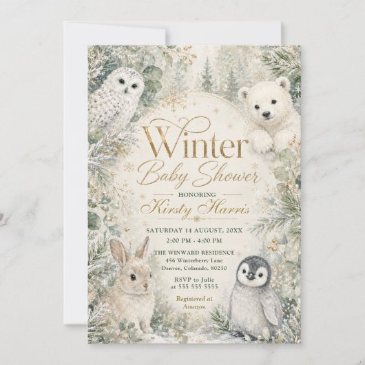 Invitation Baby Shower Forêt d'Hiver (Devant)