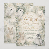 Invitation Baby Shower Forêt d'Hiver (Devant / Derrière)