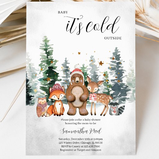 Invitation Baby-Shower Forêt d'Hiver