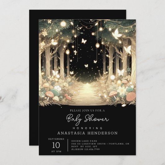 Invitation Baby shower Forêt Enchantée Magique (Devant / Derrière)