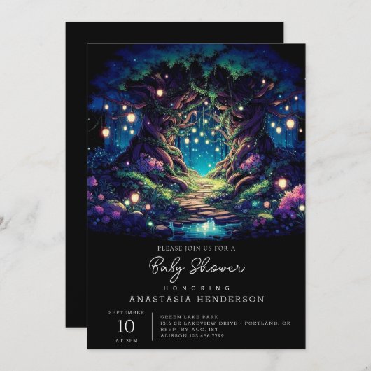 Invitation Baby shower Forêt Enchantée Majestic Fun (Devant / Derrière)