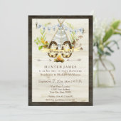 Invitation Baby shower Forêt forestière Teepee Hérisson Bois (Debout devant)