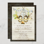 Invitation Baby shower Forêt forestière Teepee Hérisson Bois (Devant / Derrière)