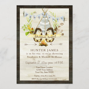 Invitation Baby shower Forêt forestière Teepee Hérisson Bois