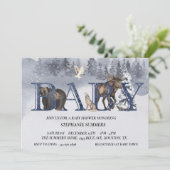 Invitation Baby Shower Forêt Ourson Hiver Aquarelle (Debout devant)