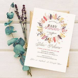 Invitation Baby Shower Fougère Fleur Sauvage Champignon Feuil
