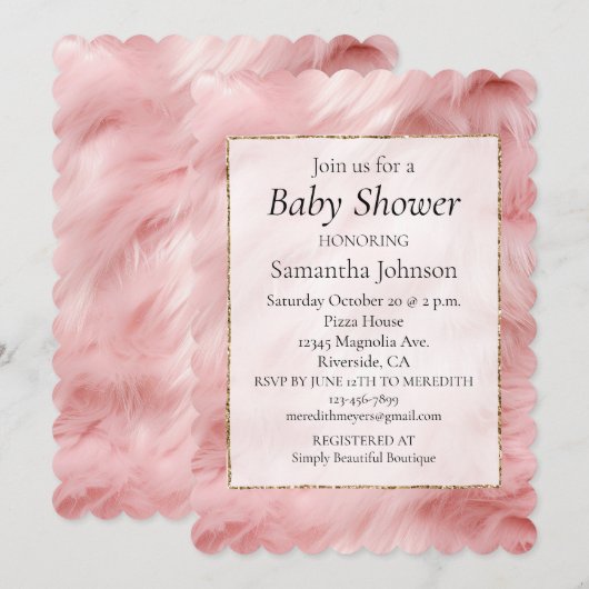 Invitation Baby shower fourrure rose Faux (Devant / Derrière)