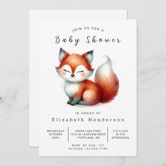 Invitation Baby shower Fox de Little Forest Explorer (Devant / Derrière)