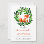Invitation Baby shower Fox mignonne Bois Aquarelle Vert (Devant)
