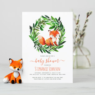 Invitation Baby shower Fox mignonne Bois Aquarelle Vert