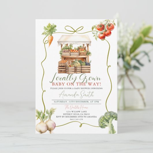 Invitation Baby shower frais à croissance locale En vichy (Debout devant)