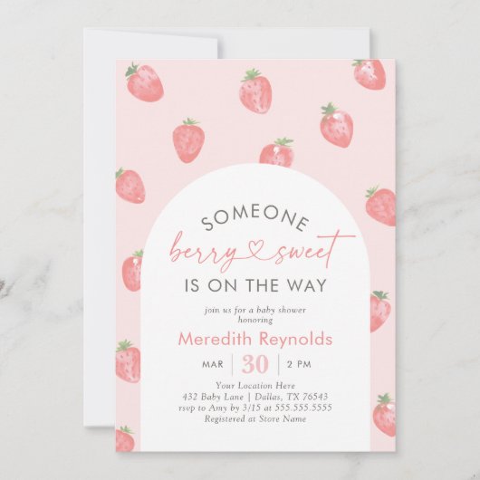 Invitation Baby shower fraise (Devant)