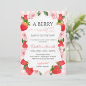 Invitation Baby shower fraise (Debout devant)
