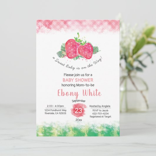 invitation baby shower fraise (Debout devant)