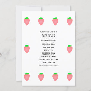 Invitation Baby shower fraise bébé fille rose blanc mignonne