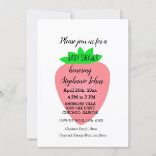 Invitation Baby shower fraise bébé fille rose personnalisée