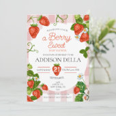 Invitation Baby shower fraise Berry Baby (Debout devant)