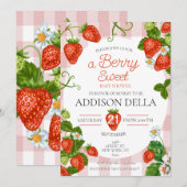 Invitation Baby shower fraise Berry Baby (Devant / Derrière)
