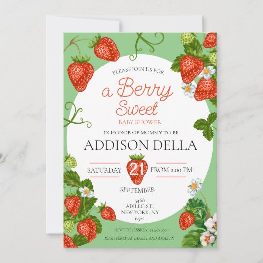Invitation Baby shower fraise Berry Baby (Devant)