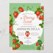 Invitation Baby shower fraise Berry Baby (Devant / Derrière)