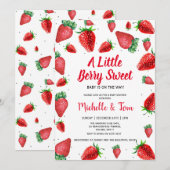 Invitation Baby shower fraise | Berry Sweet (Devant / Derrière)