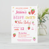 Invitation baby shower Fraise BERRY SWEET Aquarelle (Debout devant)