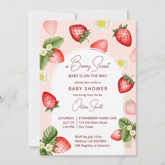 Invitation Baby shower fraise doux (Devant)