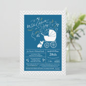 Invitation Baby shower français de Bulldog Frenchie Blue (Debout devant)