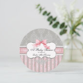 Invitation baby shower - French Bow Damask Swirl (Debout devant)