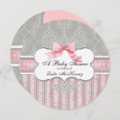 Invitation baby shower - French Bow Damask Swirl (Devant / Derrière)