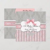 Invitation baby shower - French Bow Damask Swirl (Devant / Derrière)