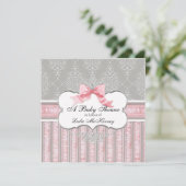 Invitation baby shower - French Bow Damask Swirl (Debout devant)