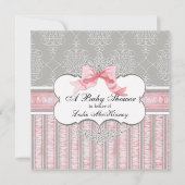 Invitation baby shower - French Bow Damask Swirl (Devant)