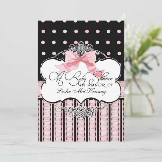 Invitation baby shower - French Bow Dot Swirl vs3 (Debout devant)