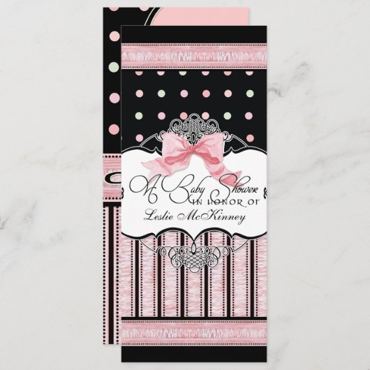 Invitation baby shower - French Bow Dot Swirl vs3 (Devant / Derrière)