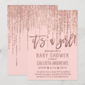 Invitation Baby shower Fringe de Parties scintillant d'or ros (Devant / Derrière)