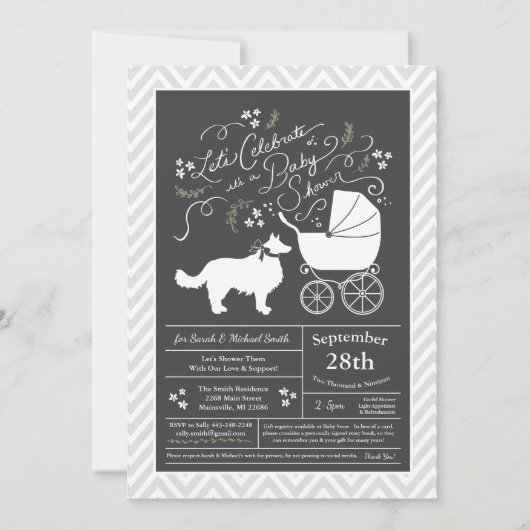 Invitation Baby shower frontalier de Chien Collie (Devant)