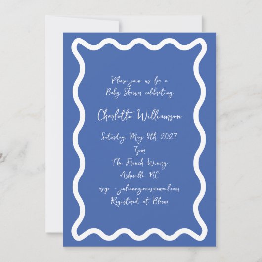 Invitation Baby shower frontalier Whimy Script Blue Scribble (Devant)