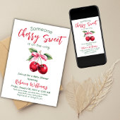 Invitation Baby shower Fruit Fille Cerise Douce Rose Bow