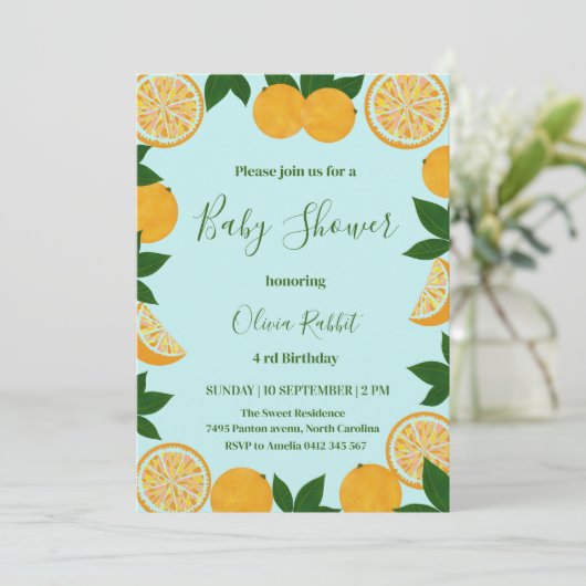 Invitation Baby shower Fruit Fruit Fruit Orange (Debout devant)