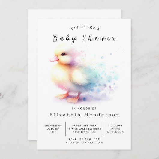 Invitation Baby shower Fun Custom Duck (Devant / Derrière)
