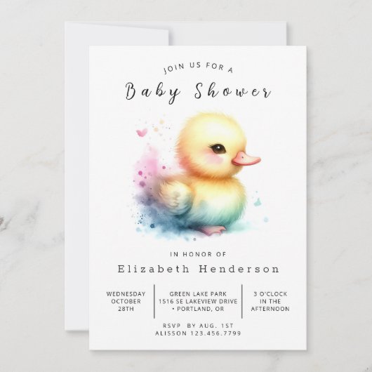 Invitation Baby shower Fun Editable Duck (Devant)