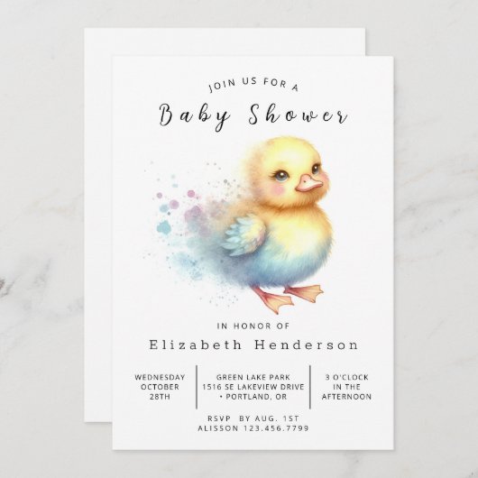 Invitation Baby shower Fun Editable Duck (Devant / Derrière)