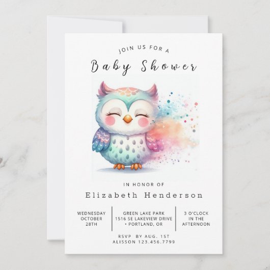 Invitation Baby shower Fun Editable Owl (Devant)