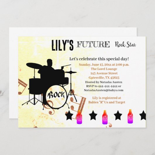 Invitation Baby shower Future Rock Star (Devant / Derrière)