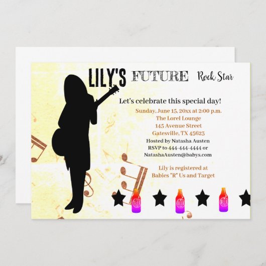 Invitation Baby shower Future Rock Star (Devant / Derrière)